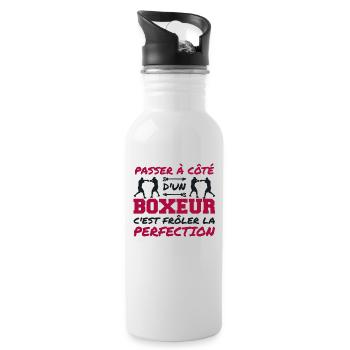Perfektion Boxer Humor Boxer Mann - Trinkflasche mit integriertem Trinkhalm - Weiß - Rechts