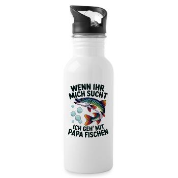 Ich gehe mit Papa angeln fischen springender Hecht - Trinkflasche mit integriertem Trinkhalm - Weiß - Rechts
