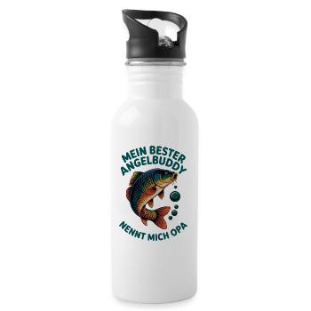 Angeln mit den Enkeln Angel Opa Angelbuddy - Trinkflasche mit integriertem Trinkhalm - Weiß - Rechts