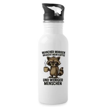 Funny Raccoon Coffee Office Sayings - Water bottle with straw - white - Right