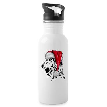 Santa SALUKI Christmas Greyhound Dogs Wilsigns - Water bottle with straw - white - Right