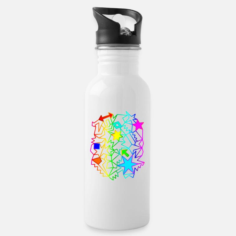 bunte Sterne Pfeile Regenbogen Ornamente - Trinkflasche mit integriertem Trinkhalm - Weiß