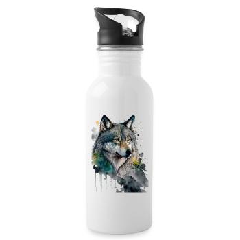 Wolf Wasserfarben Kunst Malerei Aquarell - Trinkflasche mit integriertem Trinkhalm - Weiß - Rechts