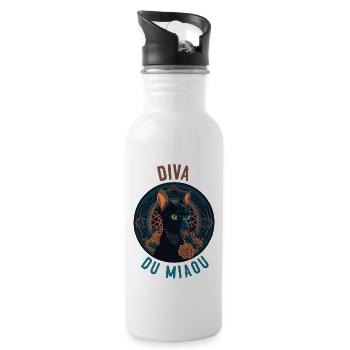 Portrait of an elegant cat: Diva du Miaou - Water bottle with straw - white - Right