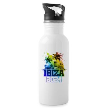 Ibiza 2024 Holiday Palm Trees Colorful - Water bottle with straw - white - Right