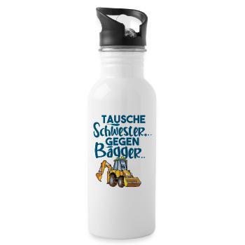 Tausche Schwester Gegen Bagger - Trinkflasche mit integriertem Trinkhalm - Weiß - Rechts