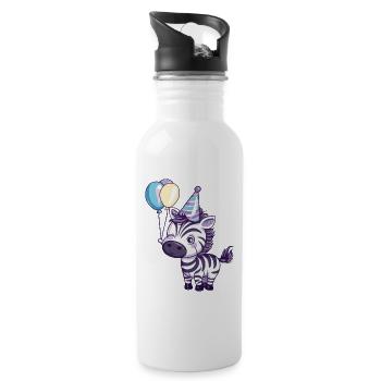 Zebra Geburtstag Comic - Trinkflasche mit integriertem Trinkhalm - Weiß - Rechts