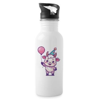 Mountain Goat Birthday Comic - Water bottle with straw - white - Right