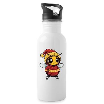 Biene Weihnachten Comic - Trinkflasche mit integriertem Trinkhalm - Weiß - Rechts