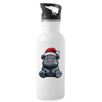 Nilpferd Weihnachten Niedlich - Trinkflasche mit integriertem Trinkhalm - Weiß - Rechts