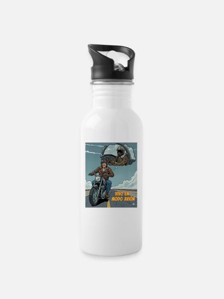 Ich lebe im Flugzeugmodus - Trinkflasche mit integriertem Trinkhalm - Weiß