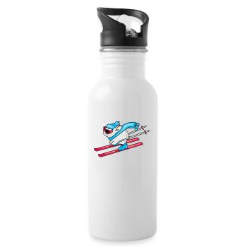 Funny rabbit on skis - Water bottle with straw - white - Right