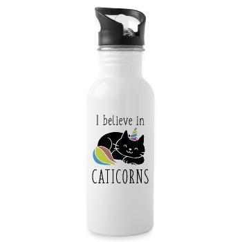 Ich glaube an Caticorns - Trinkflasche mit integriertem Trinkhalm - Weiß - Rechts