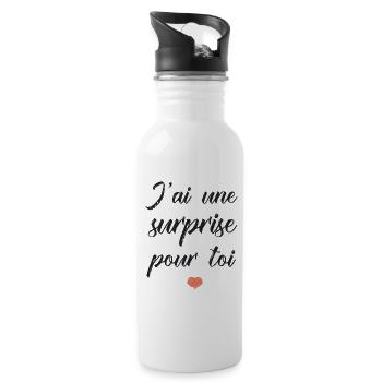 Cadeau jai une surprise pour toi anniversaire fete - Gourde avec paille intégrée - blanc - Droite