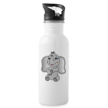 Kleiner süßer Elefant - Trinkflasche mit integriertem Trinkhalm - Weiß - Rechts