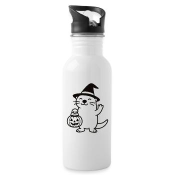 Otter mit Halloween Zauberhut - Trinkflasche mit integriertem Trinkhalm - Weiß - Rechts