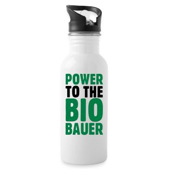 Power to the Biobauer Öko Spruch - Trinkflasche mit integriertem Trinkhalm - Weiß - Rechts