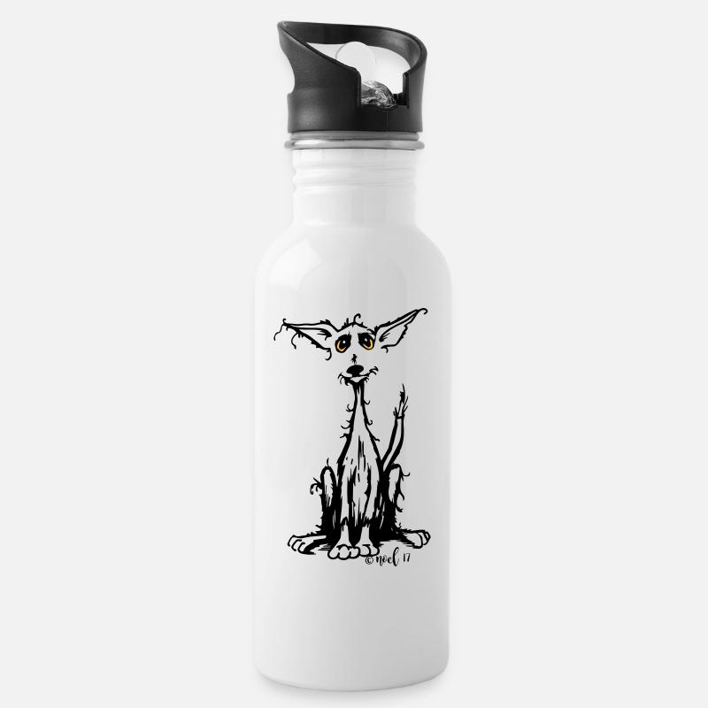 Rauhaar Hund - Trinkflasche mit integriertem Trinkhalm - Weiß