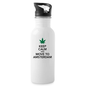 keep calm move to Amsterdam Holland Cannabis Weed - Trinkflasche mit integriertem Trinkhalm - Weiß - Rechts