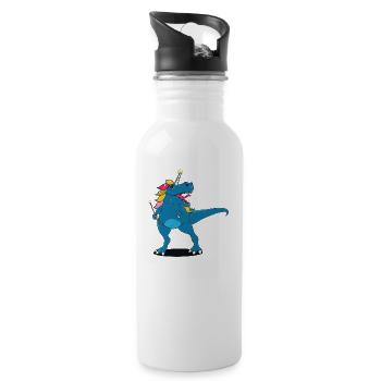 Cadeau drôle de licorne dinosaure T-Rex drôle - Gourde avec paille intégrée - blanc - Droite