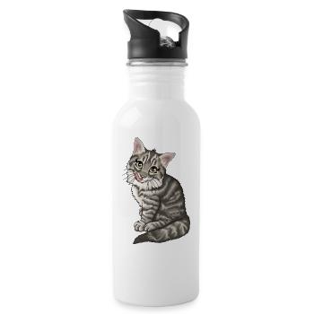 Norwegische Waldkatze getigert Tiger Illustration - Trinkflasche mit integriertem Trinkhalm - Weiß - Rechts