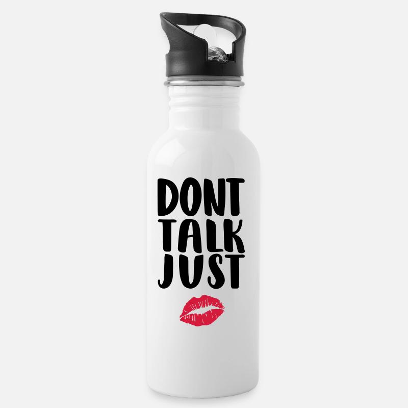 dont-Talk-just-Kuss - Trinkflasche mit integriertem Trinkhalm - Weiß