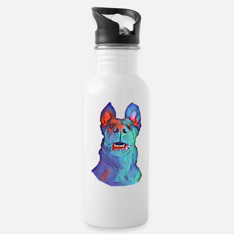 Hund - Trinkflasche mit integriertem Trinkhalm - Weiß