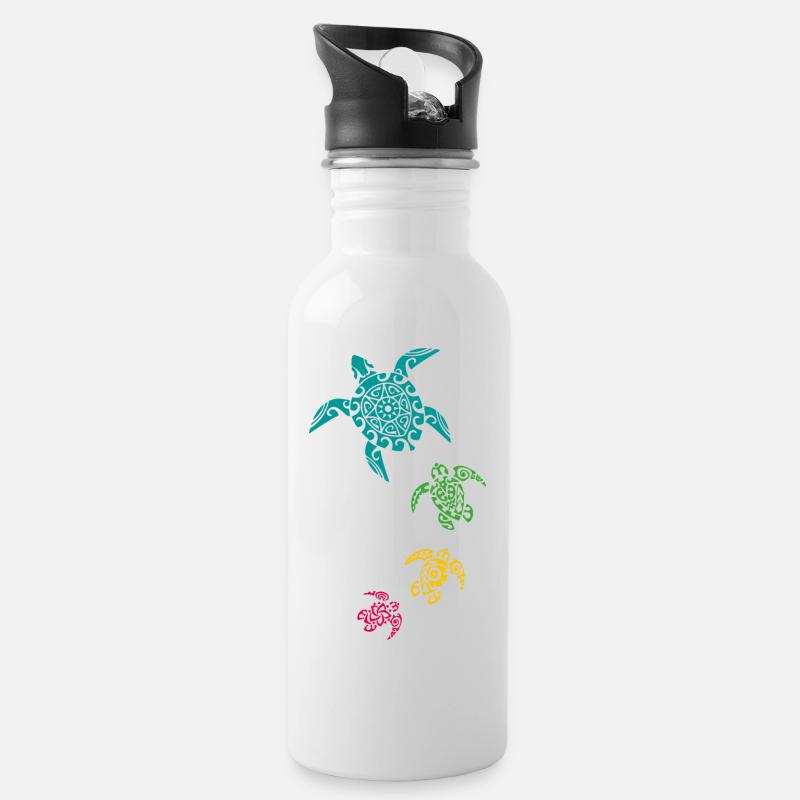 Schildkröten - Trinkflasche mit integriertem Trinkhalm - Weiß