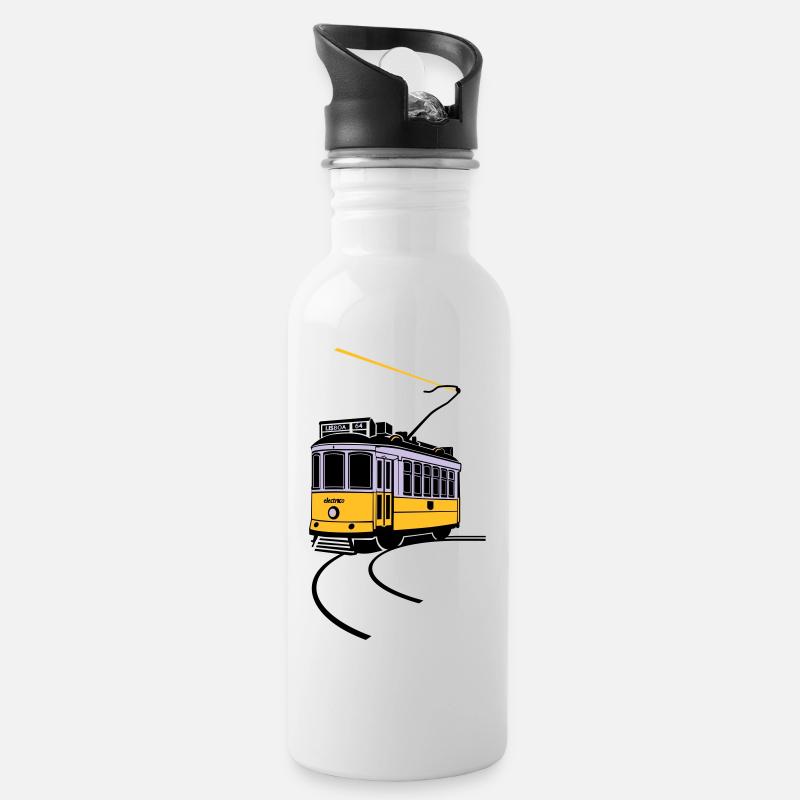 Electrico de Lisboa - Trinkflasche mit integriertem Trinkhalm - Weiß