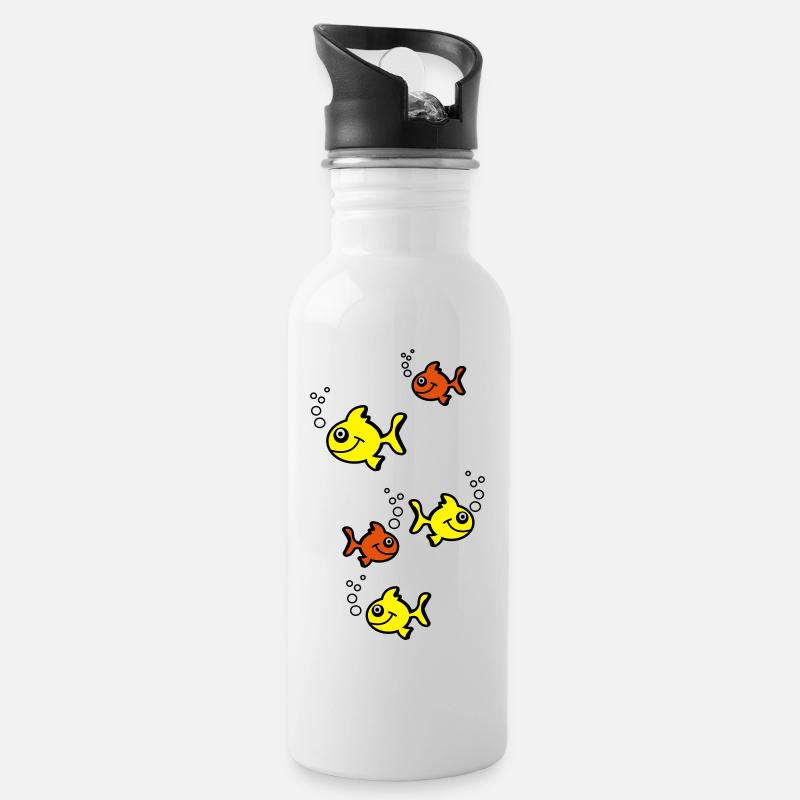 fische - Trinkflasche mit integriertem Trinkhalm - Weiß