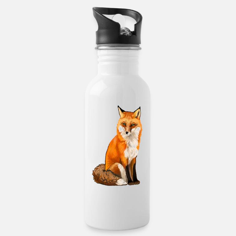 Fuchs - Trinkflasche mit integriertem Trinkhalm - Weiß