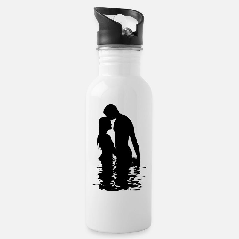 Paar Beziehung Geschenk Valentinstag - Trinkflasche mit integriertem Trinkhalm - Weiß