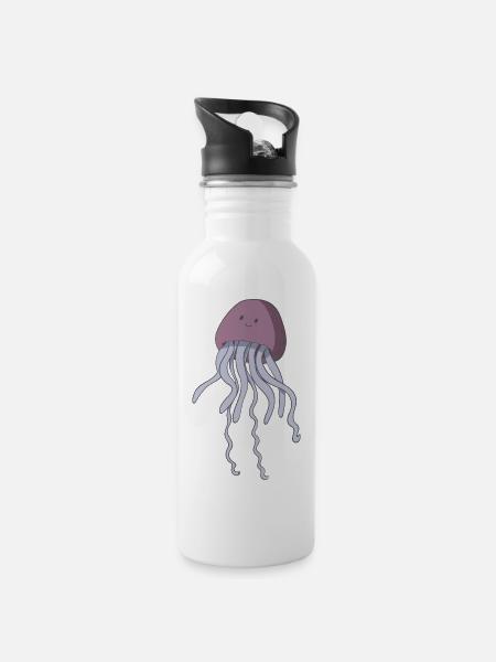 Qualle - Trinkflasche mit integriertem Trinkhalm - Weiß