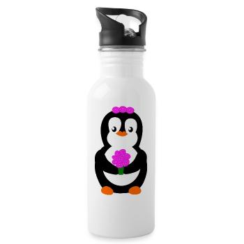 pengiun bride Pinguinbraut - Trinkflasche mit integriertem Trinkhalm - Weiß - Rechts