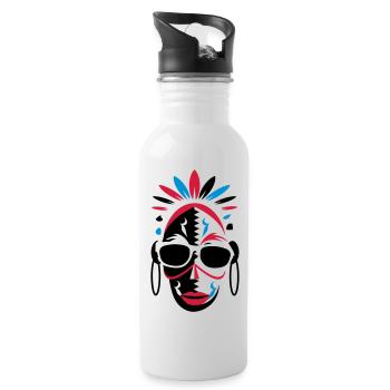 African mask with sunglasses - Water bottle with straw - white - Right