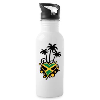 Palmen-Design (Jamaika-Herz) - Trinkflasche mit integriertem Trinkhalm - Weiß - Rechts
