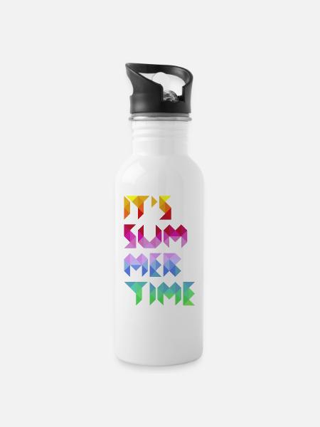 It's Summer Time - Trinkflasche mit integriertem Trinkhalm - Weiß