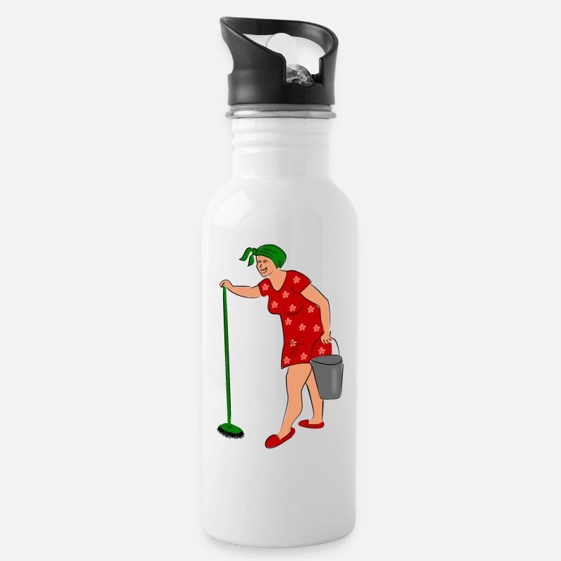 putzfrau arbeit hausfrau - Trinkflasche mit integriertem Trinkhalm - Weiß