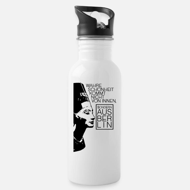 Wahre Schönheit - Berlin - Trinkflasche mit integriertem Trinkhalm - Weiß