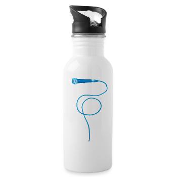 Mikrofon blau - Trinkflasche mit integriertem Trinkhalm - Weiß - Rechts