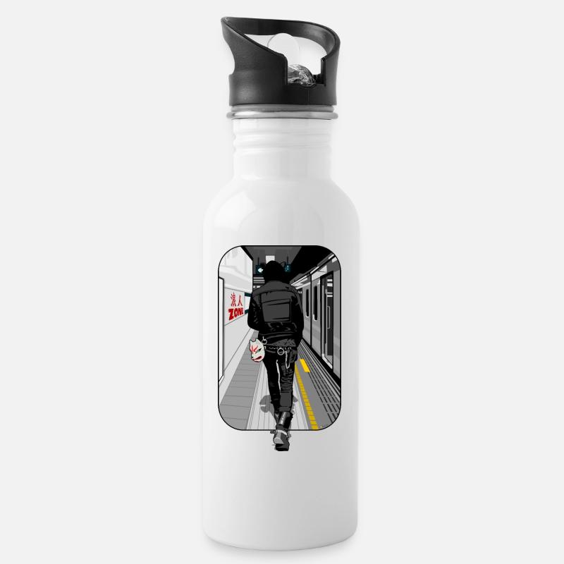 Tokyo U-Bahn - Trinkflasche mit integriertem Trinkhalm - Weiß
