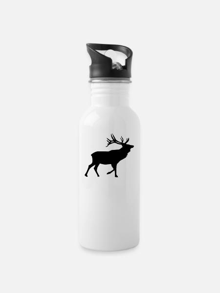 Hirsch - Trinkflasche mit integriertem Trinkhalm - Weiß