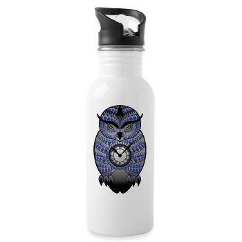 Böse Eule mit Uhr T-Shirt Damen Herren Kinder - Trinkflasche mit integriertem Trinkhalm - Weiß - Rechts