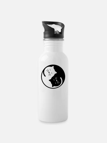 cat - Water bottle with straw - white