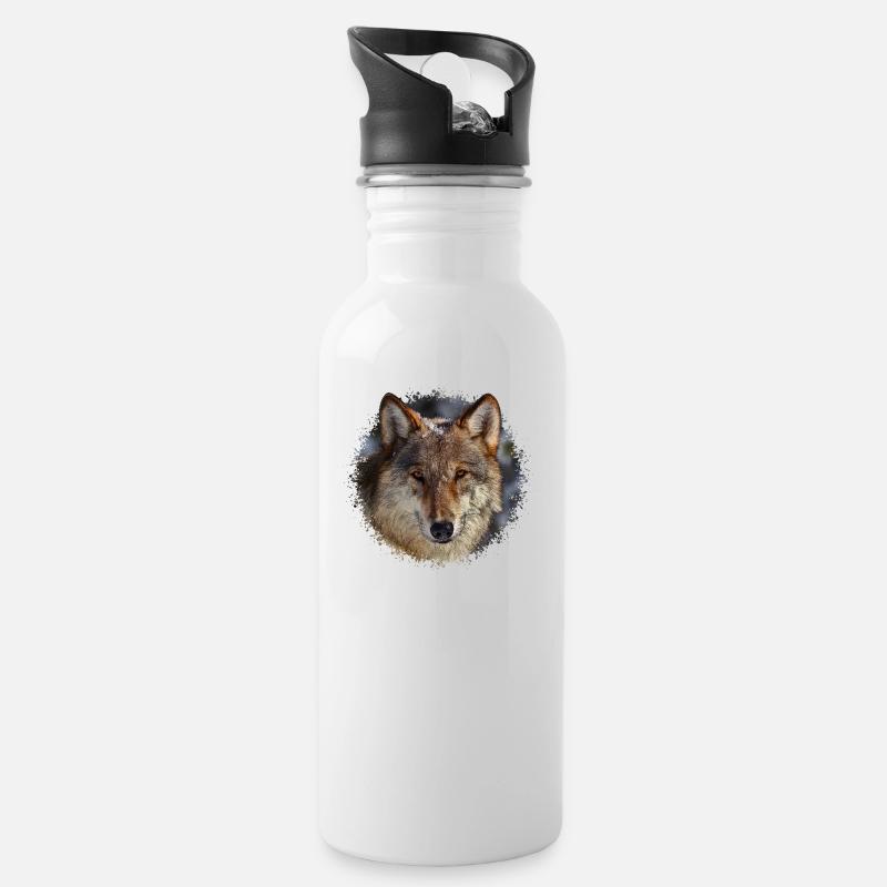 wolf - Water bottle with straw - white