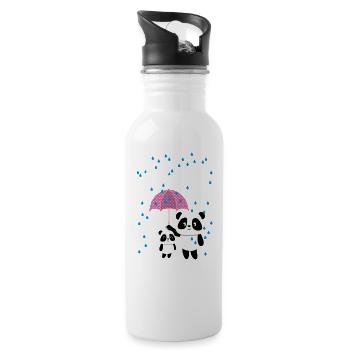 Beste große Schwester Panda Geschwister Mädchen - Trinkflasche mit integriertem Trinkhalm - Weiß - Rechts
