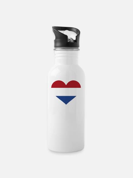 Niederlande - Trinkflasche mit integriertem Trinkhalm - Weiß