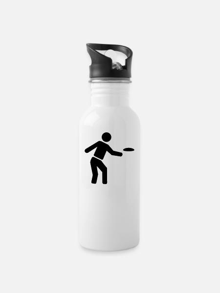Discgolf - Trinkflasche mit integriertem Trinkhalm - Weiß