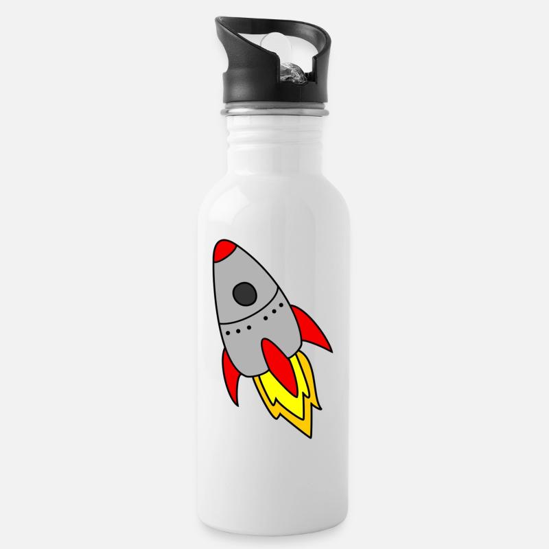 Rakete - Trinkflasche mit integriertem Trinkhalm - Weiß