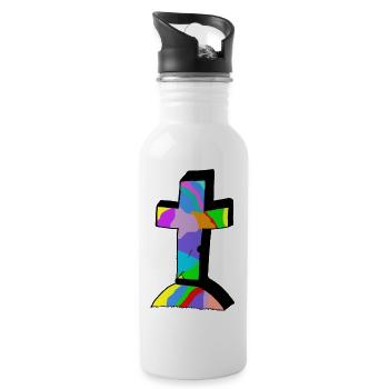 farbenfrohes buntes Kreuz Kreuze Jesus Gott - Trinkflasche mit integriertem Trinkhalm - Weiß - Rechts